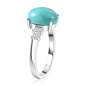 D'Joy Sleeping Beauty Turquoise and Diamond 2.60 ctw Ring in Rhodium Over Sterling Silver (Size 7.0)