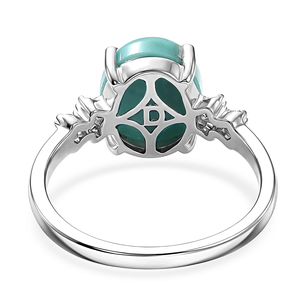 D'Joy Sleeping Beauty Turquoise and Diamond 2.60 ctw Ring in Rhodium Over Sterling Silver (Size 7.0) image number 4