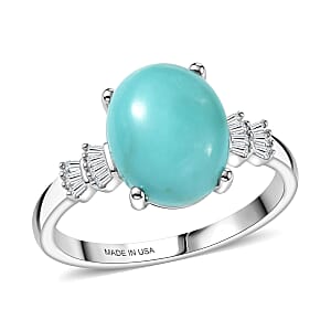 D'Joy Sleeping Beauty Turquoise and Diamond 2.60 ctw Ring in Rhodium Over Sterling Silver (Size 8.0)