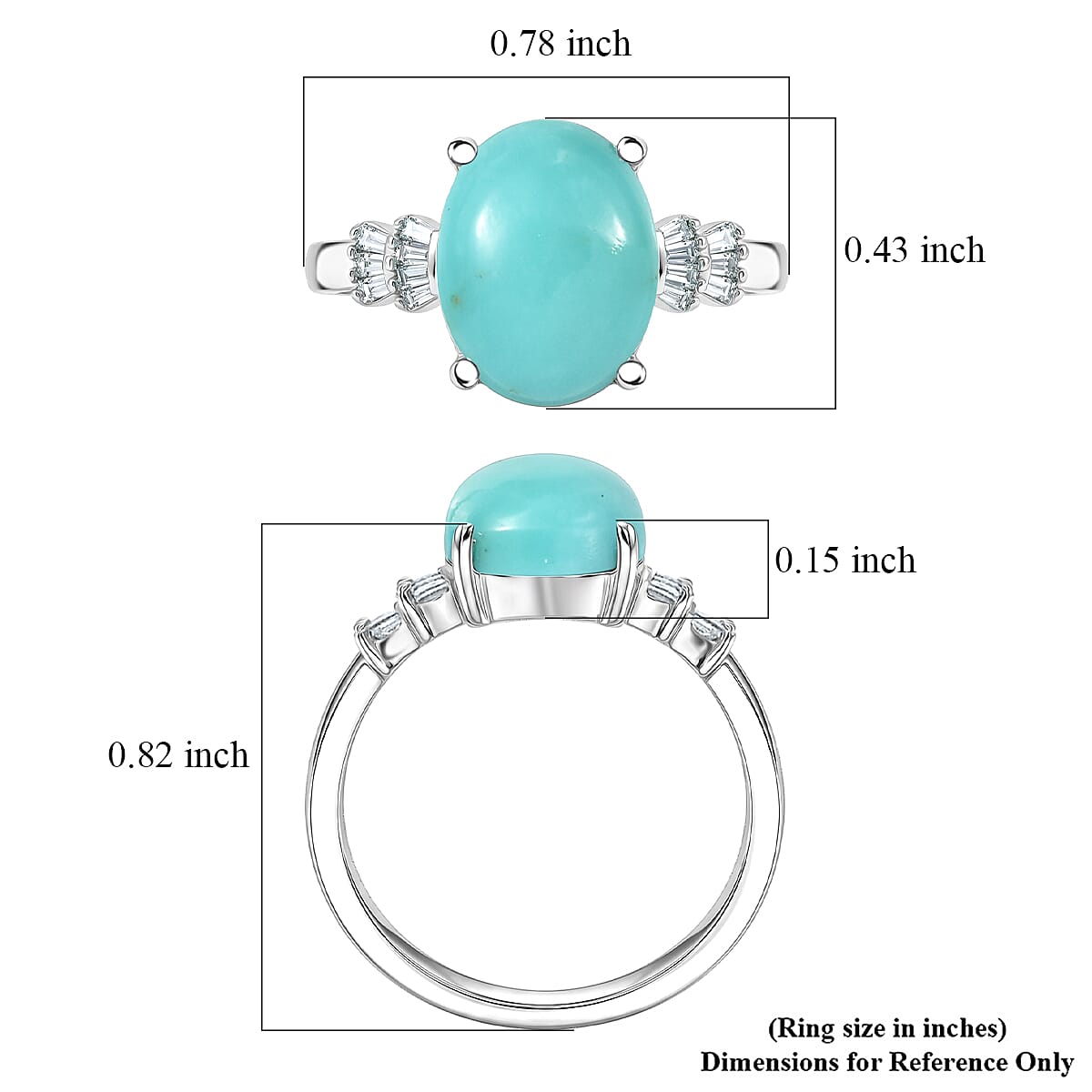 D'Joy Sleeping Beauty Turquoise and Diamond 2.60 ctw Ring in Rhodium Over Sterling Silver (Size 9.0) image number 5