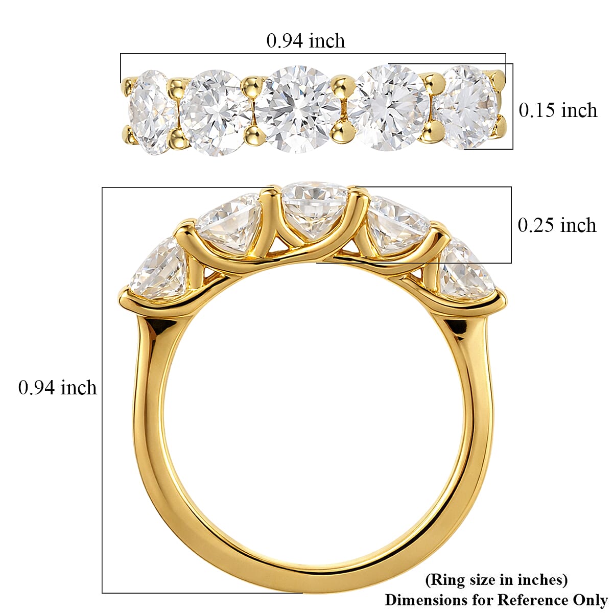 D'Joy Moissanite 2.35 ctw Ring in 18K Vermeil Yellow Gold Over Sterling Silver (Size 7.0) image number 5