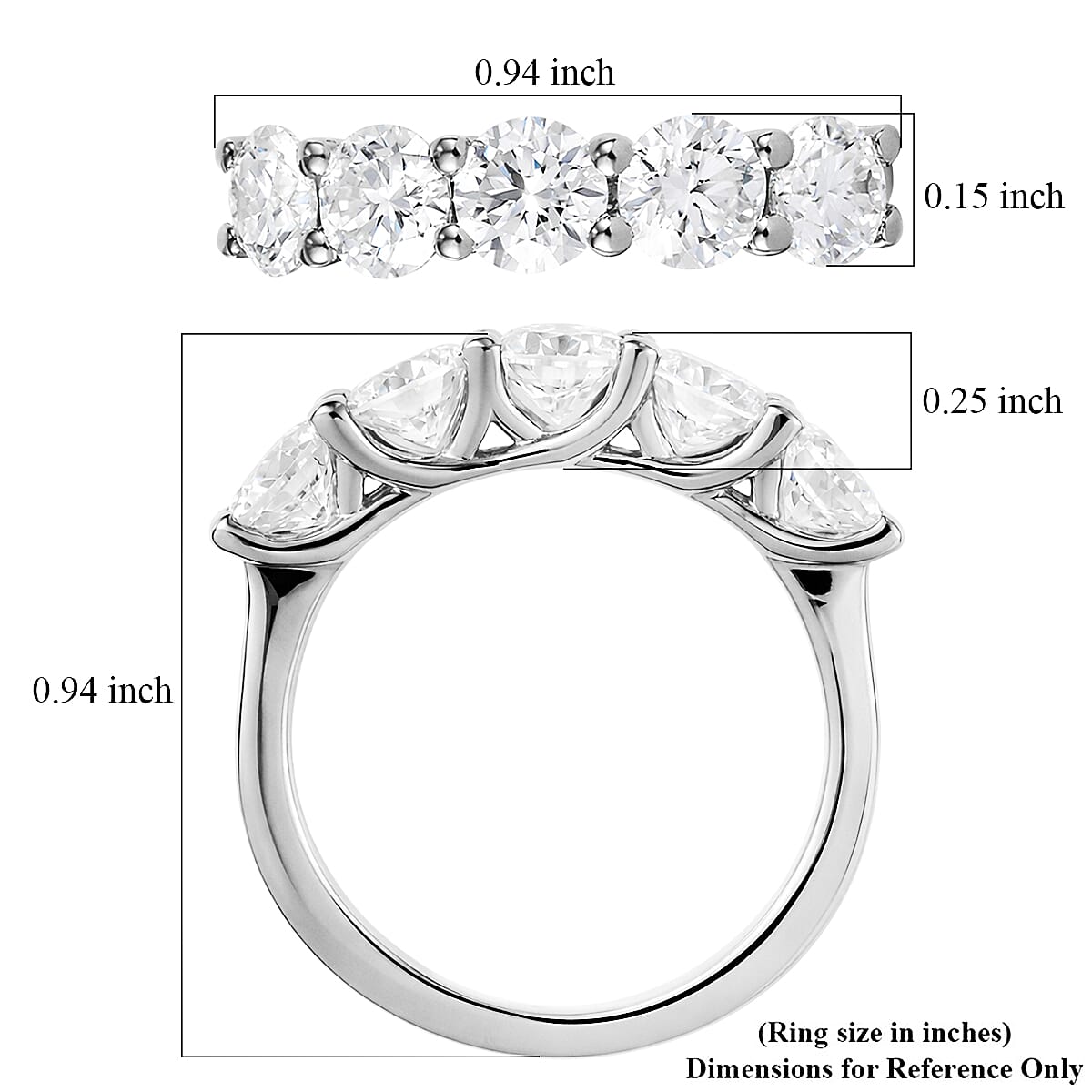 D'Joy Moissanite 2.50 ctw 5 Stone Ring in Rhodium Over Sterling Silver (Size 10.0) image number 5