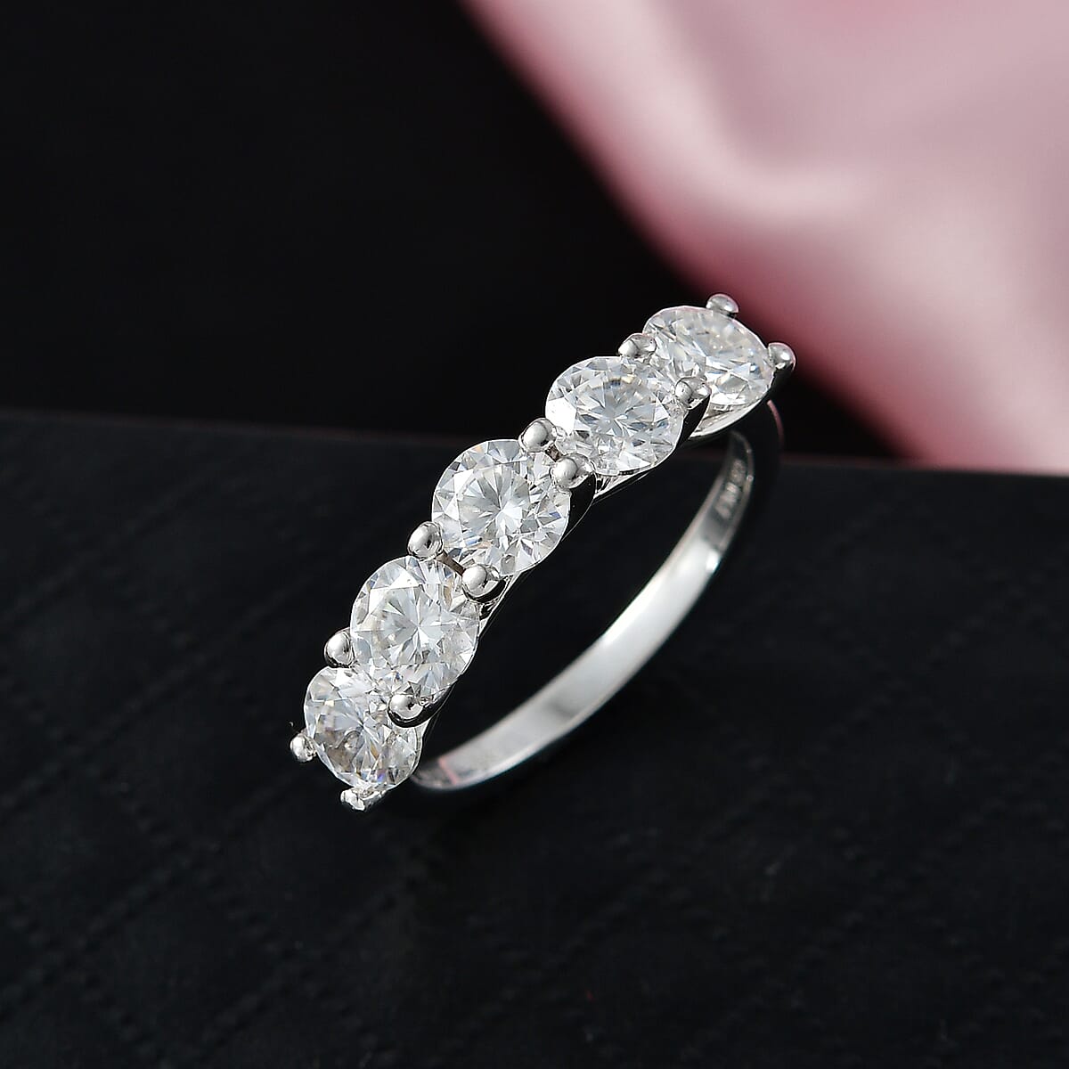 D'Joy Moissanite 2.50 ctw 5 Stone Ring in Rhodium Over Sterling Silver (Size 11.0) image number 1