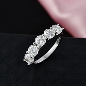 D'Joy Moissanite 2.50 ctw 5 Stone Ring in Rhodium Over Sterling Silver (Size 9.0)