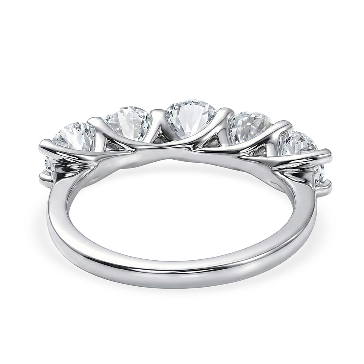 D'Joy Moissanite 2.50 ctw 5 Stone Ring in Rhodium Over Sterling Silver (Size 9.0) image number 4