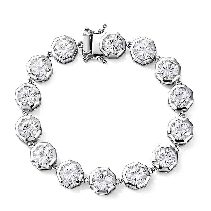 D'Joy White Topaz 36.85 ctw Endless Elegance Bracelet in Rhodium Over Sterling Silver (7.25 In)