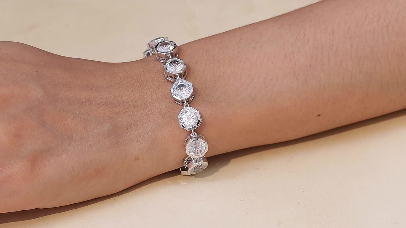 D'Joy White Topaz 36.85 ctw Endless Elegance Bracelet in Rhodium Over Sterling Silver (7.25 In)