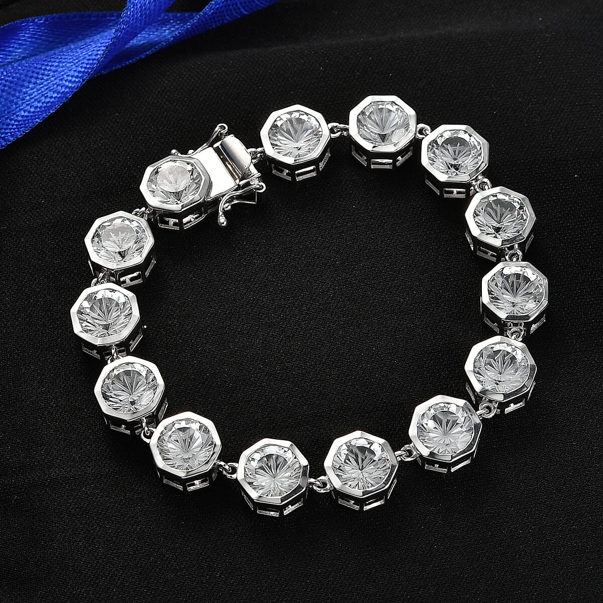 D'Joy White Topaz 36.15 ctw Endless Elegance Bracelet in Rhodium Over Sterling Silver (7.25 In) (Del. in 8-10 Days) image number 1
