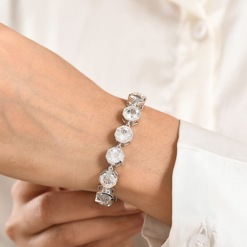 D'Joy White Topaz 36.85 ctw Endless Elegance Bracelet in Rhodium Over Sterling Silver (7.25 In)