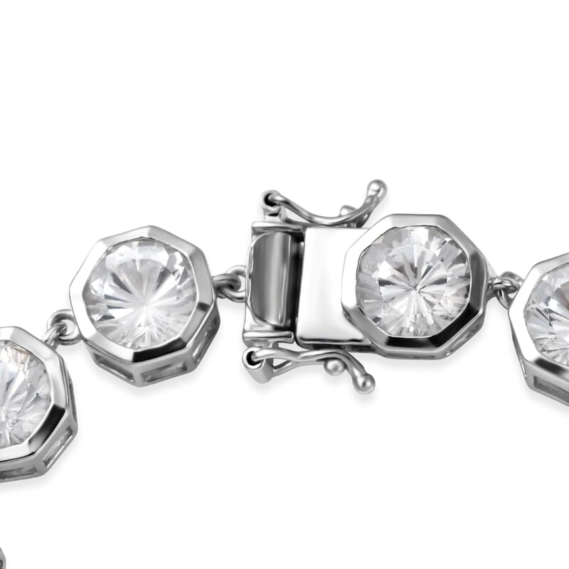 D'Joy White Topaz 36.85 ctw Endless Elegance Bracelet in Rhodium Over Sterling Silver (7.25 In)