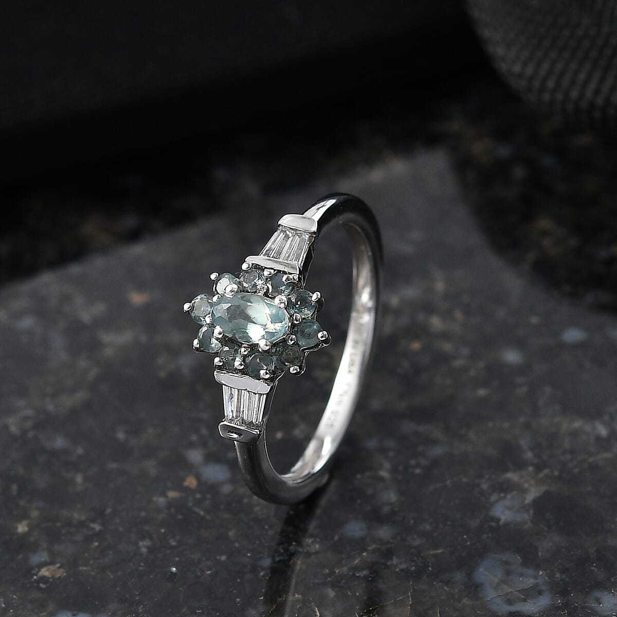 D'Joy Narsipatnam Alexandrite and Moissanite 0.65 ctw Crown Bloom Ring in Rhodium Over Sterling Silver (Size 10.0) image number 1