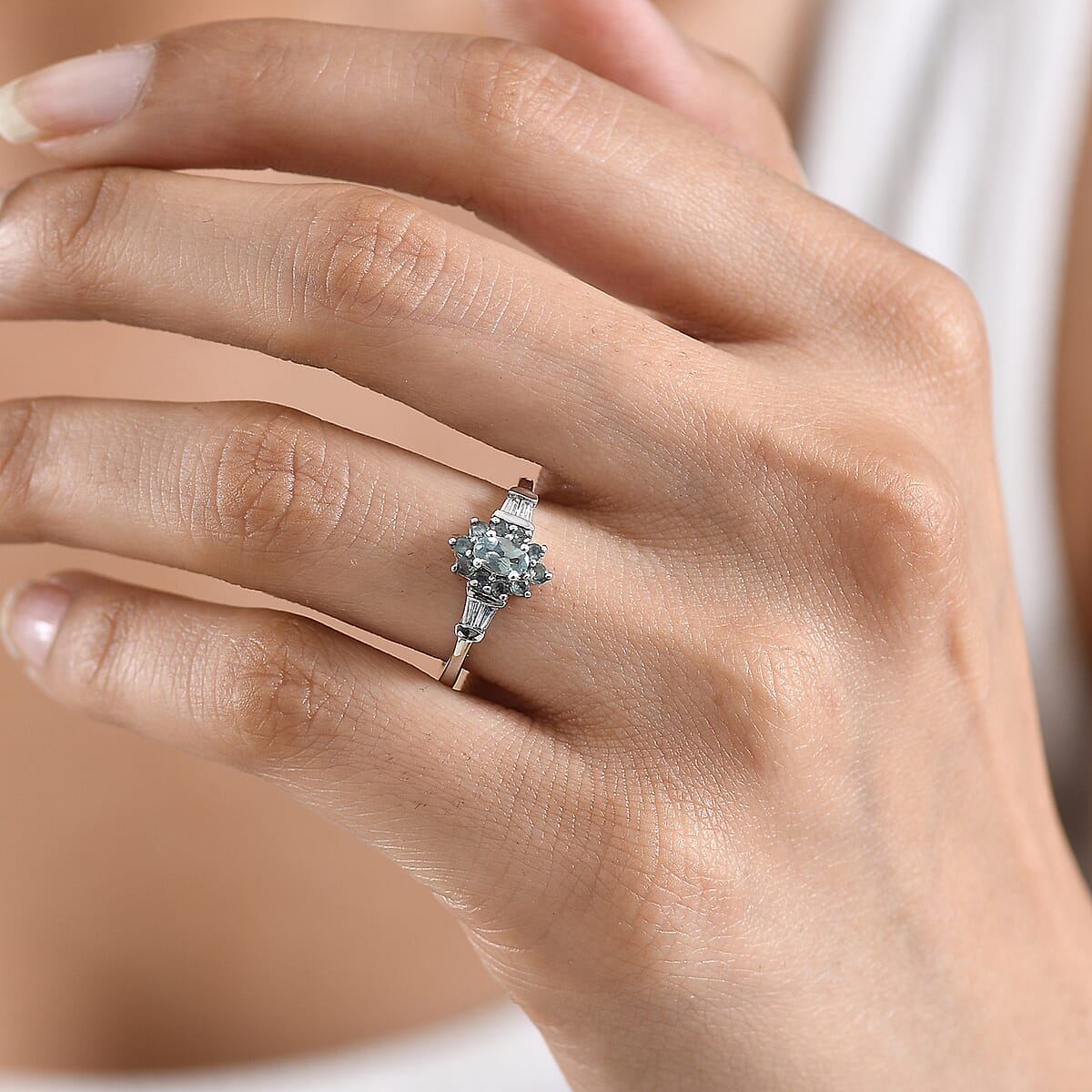 D'Joy Narsipatnam Alexandrite and Moissanite 0.65 ctw Crown Bloom Ring in Rhodium Over Sterling Silver (Size 10.0) image number 2