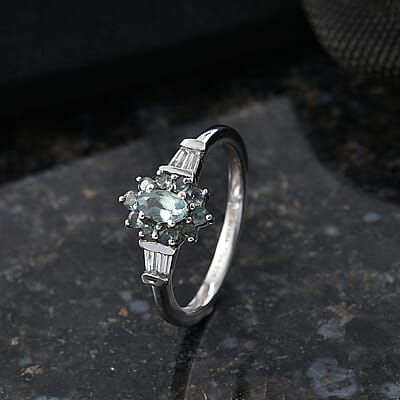 D'Joy Narsipatnam Alexandrite and Moissanite 0.65 ctw Crown Bloom Ring in Rhodium Over Sterling Silver (Size 5.0)