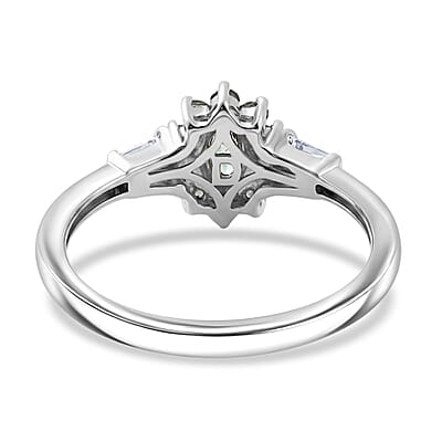 D'Joy Narsipatnam Alexandrite and Moissanite 0.65 ctw Crown Bloom Ring in Rhodium Over Sterling Silver (Size 7.0)