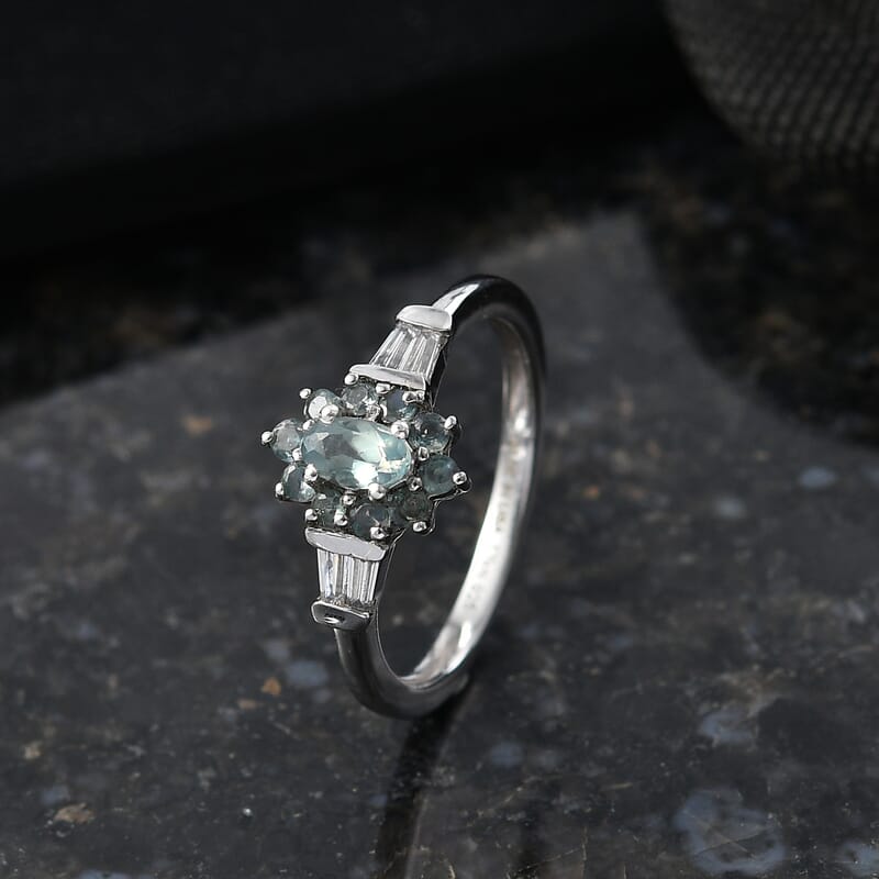 D'Joy Narsipatnam Alexandrite and Moissanite 0.65 ctw Crown Bloom Ring in Rhodium Over Sterling Silver (Size 8.0)