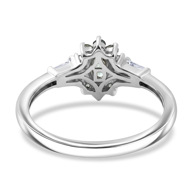 D'Joy Narsipatnam Alexandrite and Moissanite 0.65 ctw Crown Bloom Ring in Rhodium Over Sterling Silver (Size 8.0)