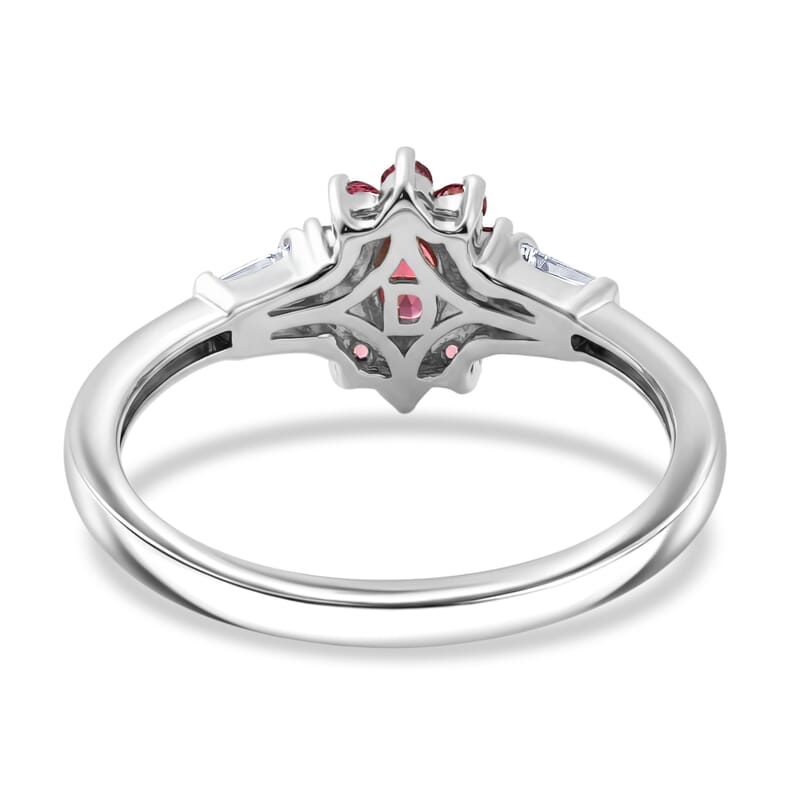D'Joy Ouro Fino Rubellite and Moissanite 0.65 ctw Crown Bloom Ring in Rhodium Over Sterling Silver (Size 10.0)