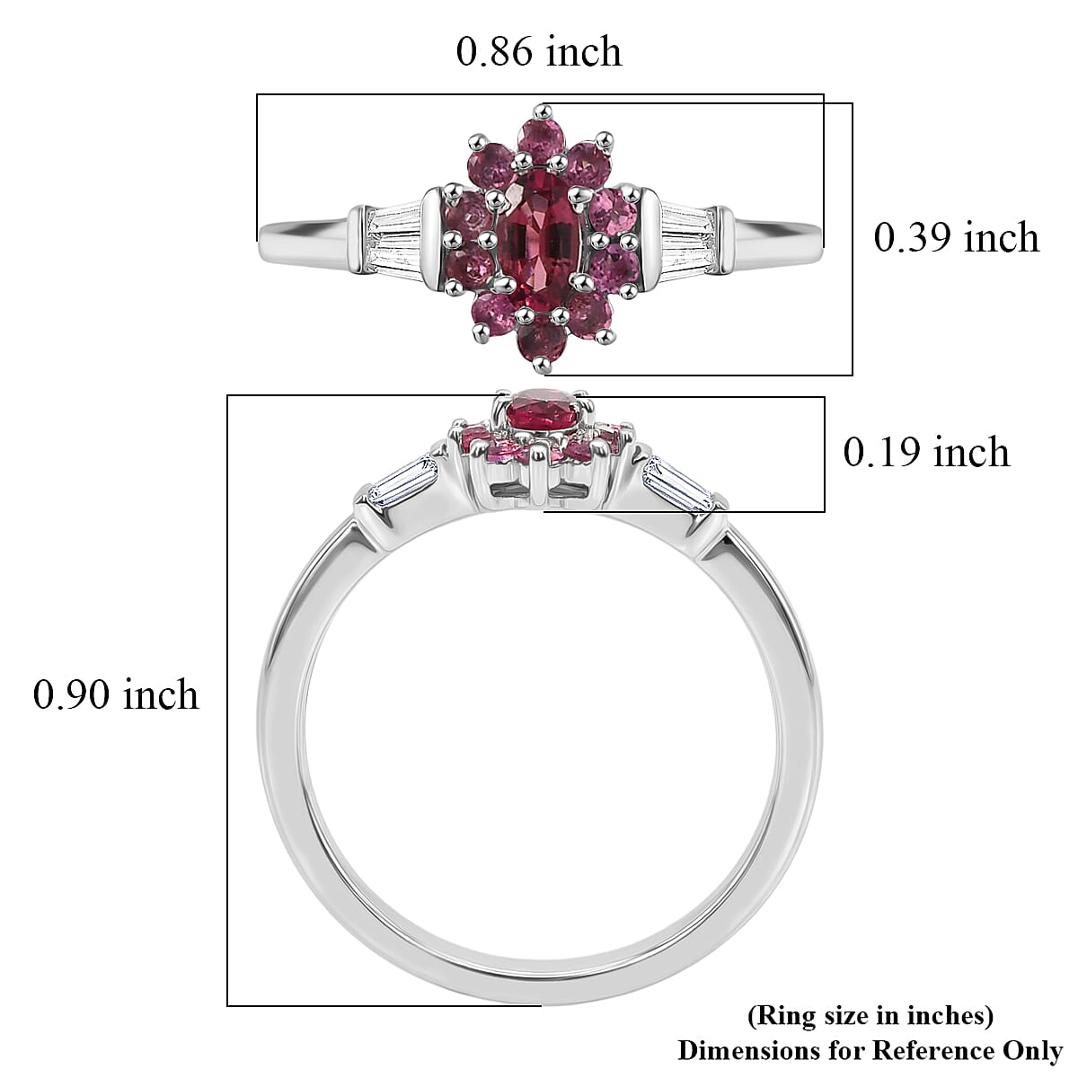 D'Joy Ouro Fino Rubellite and Moissanite 0.65 ctw Crown Bloom Ring in Rhodium Over Sterling Silver (Size 6.0)