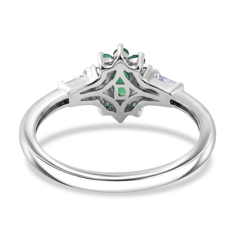 Doorbuster D'Joy Kagem Zambian Emerald and Moissanite 0.60 ctw Crown Bloom Ring in Rhodium Over Sterling Silver (Size 7.0)