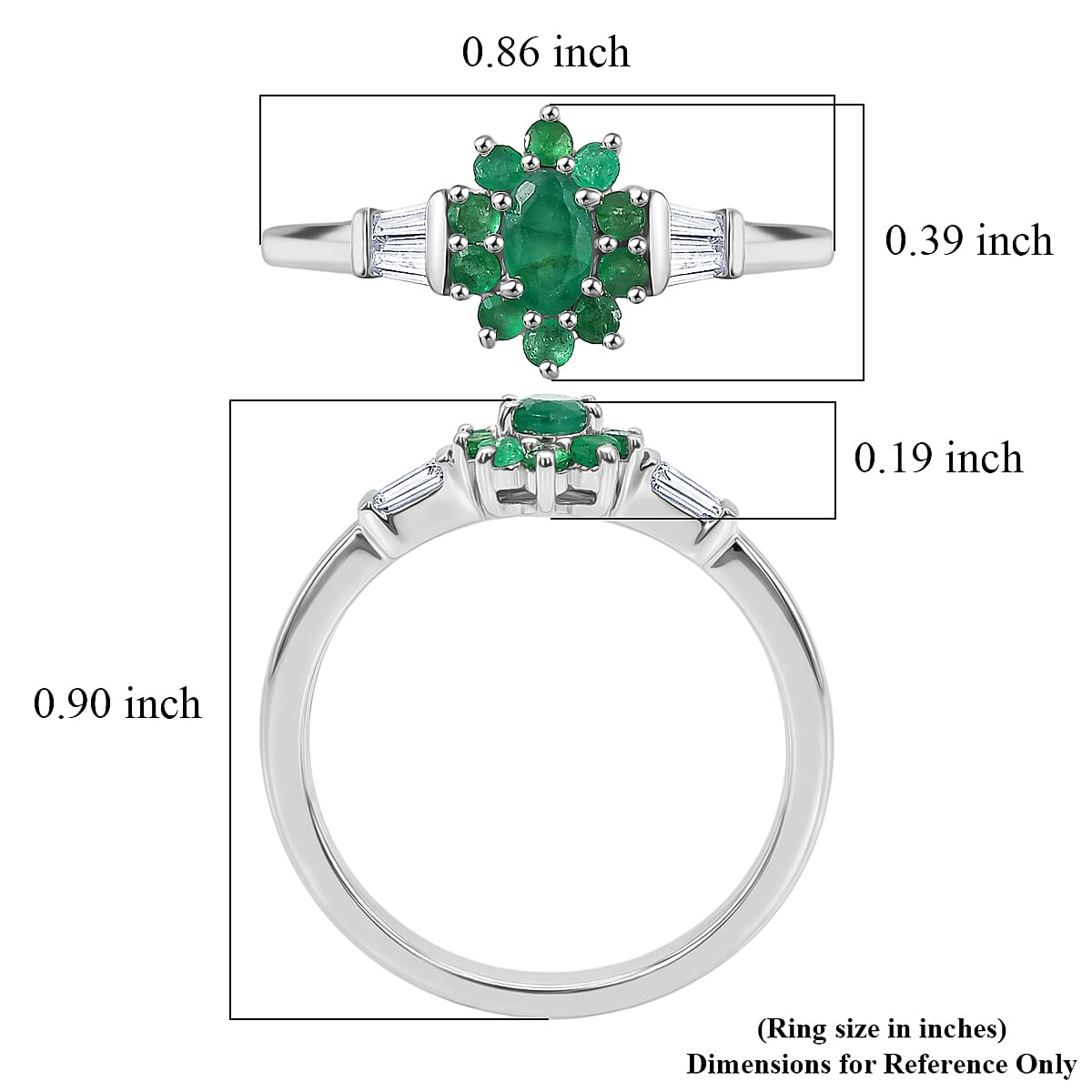 Doorbuster D'Joy Kagem Zambian Emerald and Moissanite 0.60 ctw Crown Bloom Ring in Rhodium Over Sterling Silver (Size 7.0)
