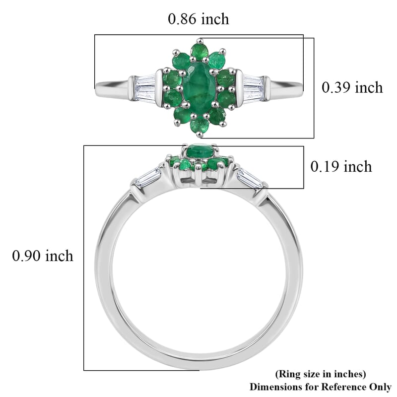 Doorbuster D'Joy Kagem Zambian Emerald and Moissanite 0.60 ctw Crown Bloom Ring in Rhodium Over Sterling Silver (Size 7.0)
