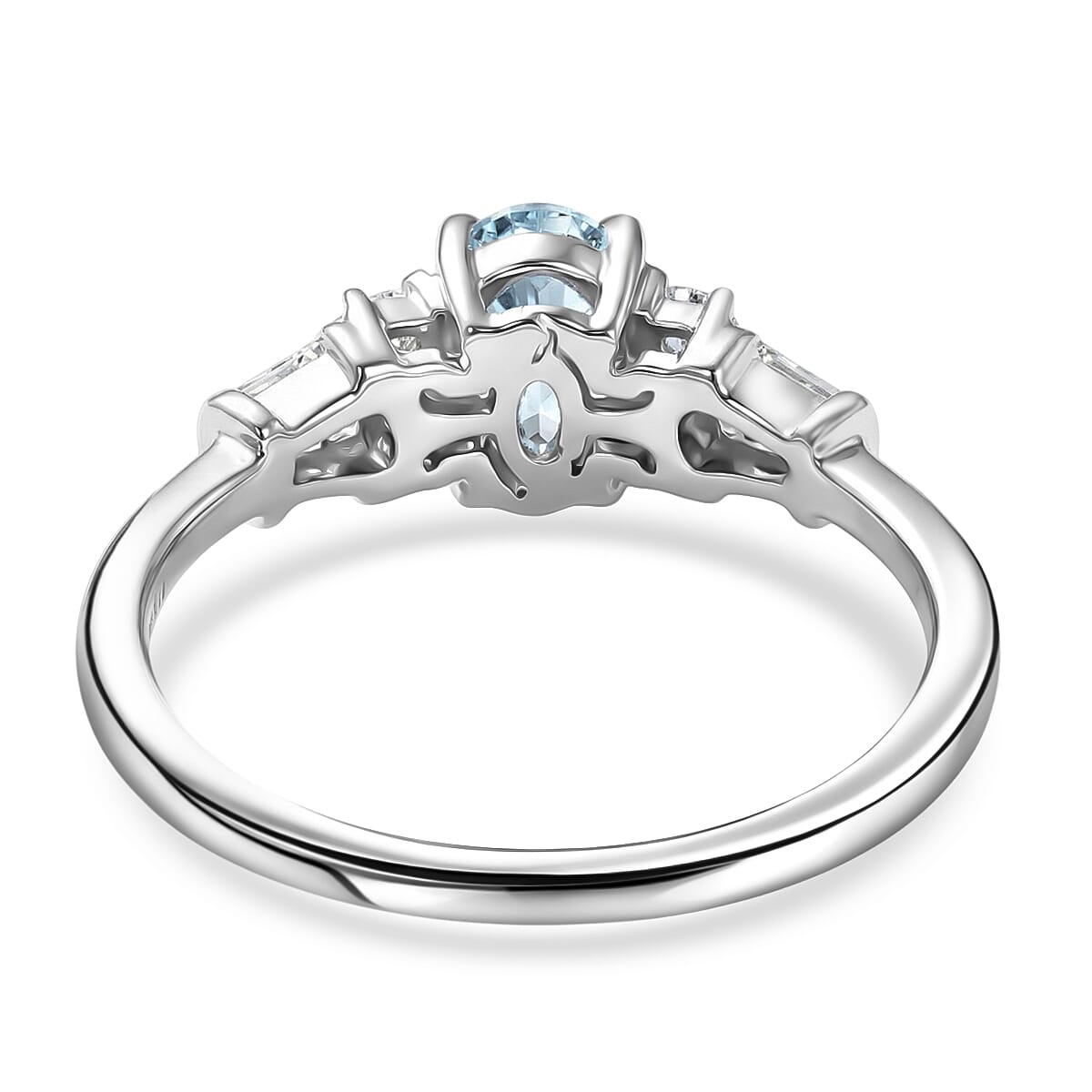 D'Joy Premium Mangoro Aquamarine and Moissanite 1.00 ctw The Blue Signature Ring in Rhodium Over Sterling Silver (Size 10.0) (Del. In 8-10 Days)
