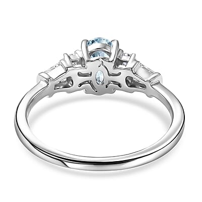 D'Joy Premium Mangoro Aquamarine and Moissanite 1.00 ctw The Blue Signature Ring in Rhodium Over Sterling Silver (Size 10.0)