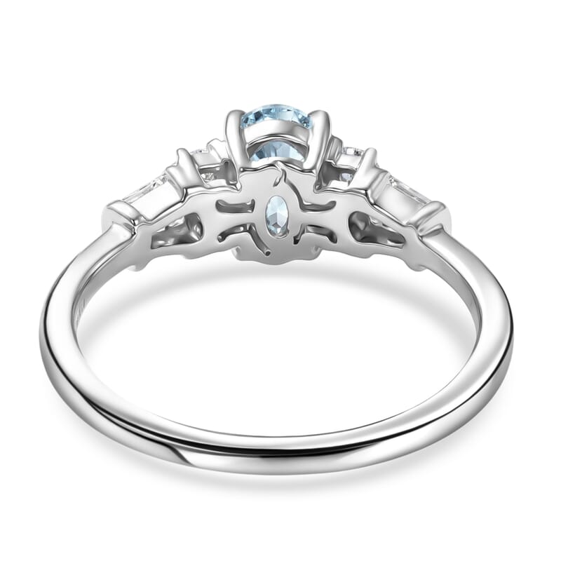 D'Joy Premium Mangoro Aquamarine and Moissanite 1.00 ctw The Blue Signature Ring in Rhodium Over Sterling Silver (Size 10.0)