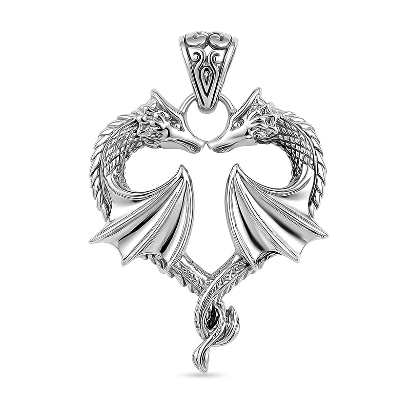 D'Joy Bali Legacy Twin Dragon Heart Pendant without Chain in Sterling Silver 7 Grams