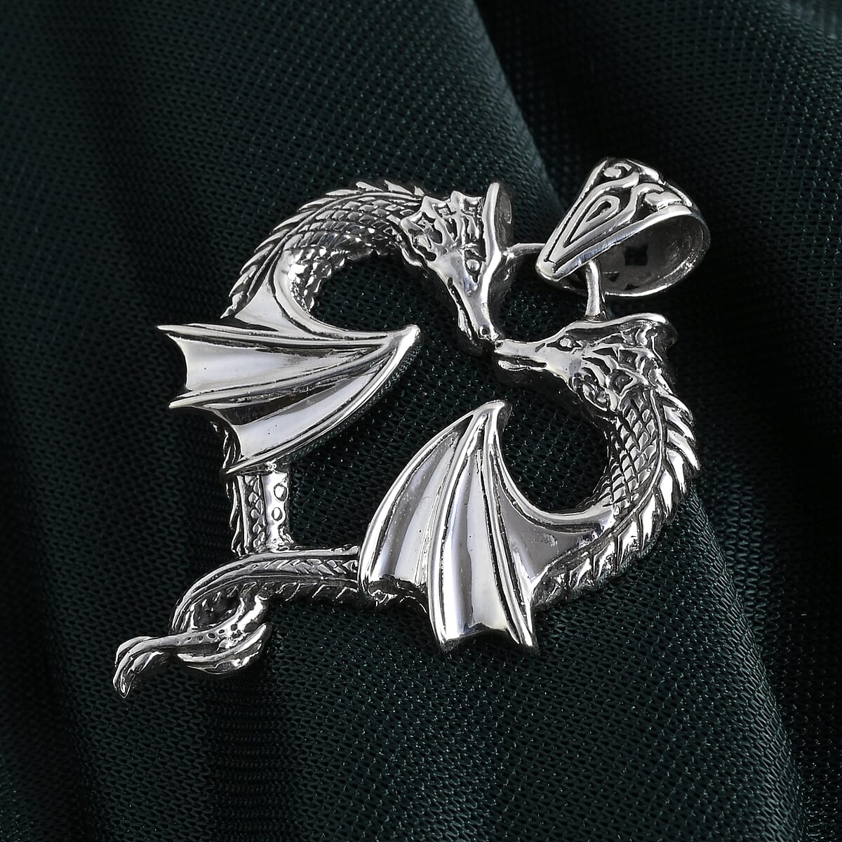 D'Joy Bali Legacy Twin Dragon Heart Pendant without Chain in Sterling Silver 7 Grams image number 1