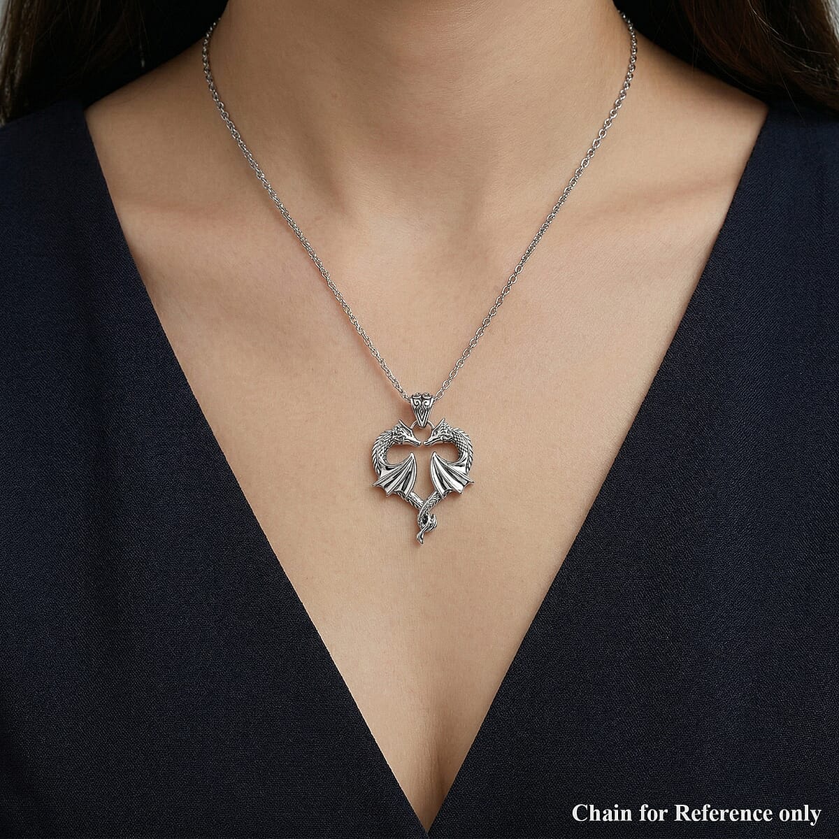 D'Joy Bali Legacy Twin Dragon Heart Pendant without Chain in Sterling Silver 7 Grams image number 2