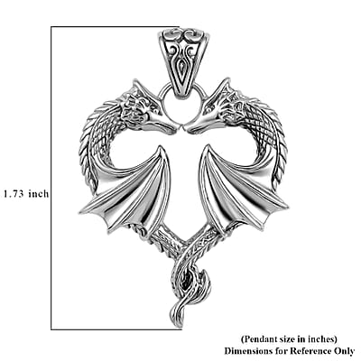 D'Joy Bali Legacy Twin Dragon Heart Pendant without Chain in Sterling Silver 7 Grams