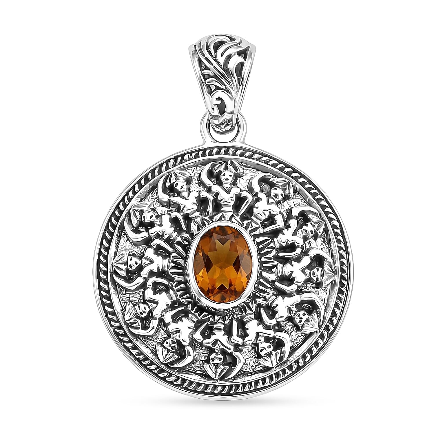 D'Joy Bali Legacy Santa Ana Madeira Citrine 1.15 ctw Kechak Dance Pendant without Chain in Sterling Silver