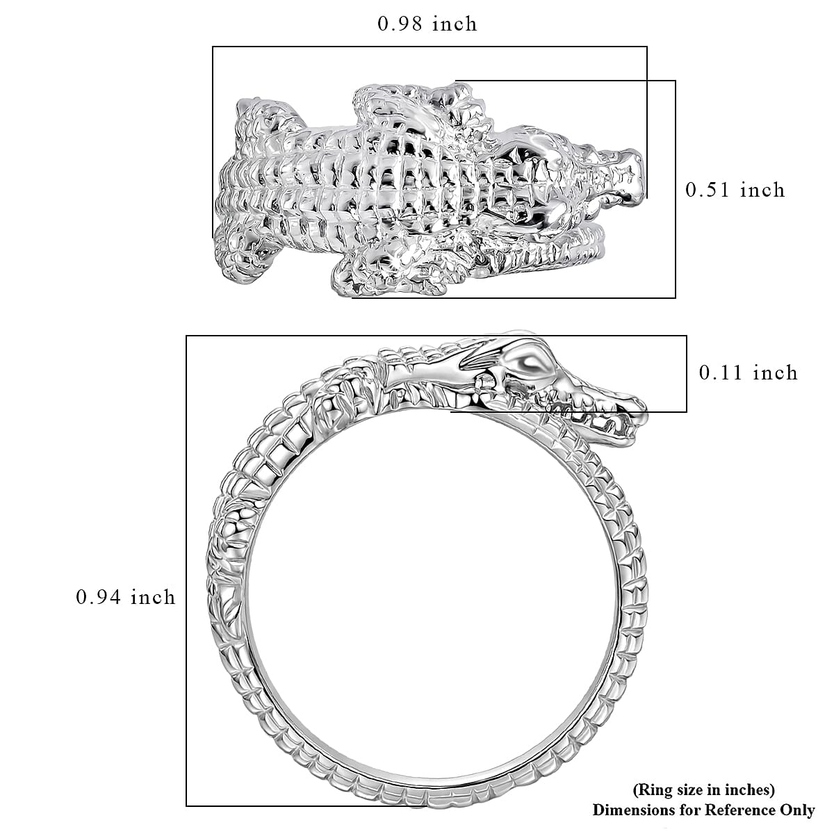 D'Joy Bali Legacy Alligator Ring in Sterling Silver (Size 5.0) 4.85 Grams
