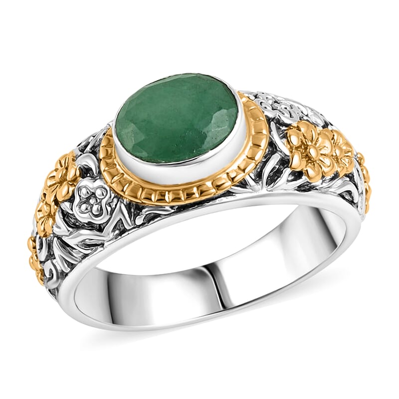 D'Joy Bali Legacy Socoto Emerald 1.20 ctw Ring in 22K Vermeil Yellow Gold Over Sterling Silver (Size 10.0)