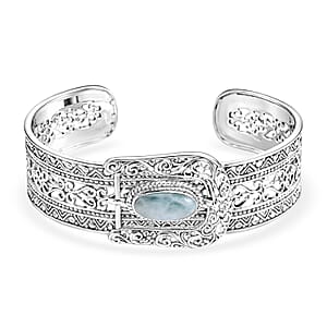 D'Joy Bali Legacy Larimar 4.10 ctw Bangle Bracelet in Sterling Silver (7.25 in)