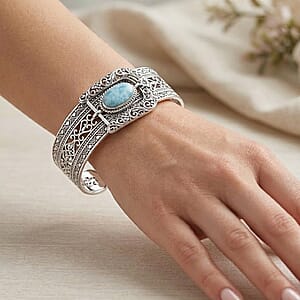 D'Joy Bali Legacy Larimar 4.10 ctw Bangle Bracelet in Sterling Silver (7.25 in)