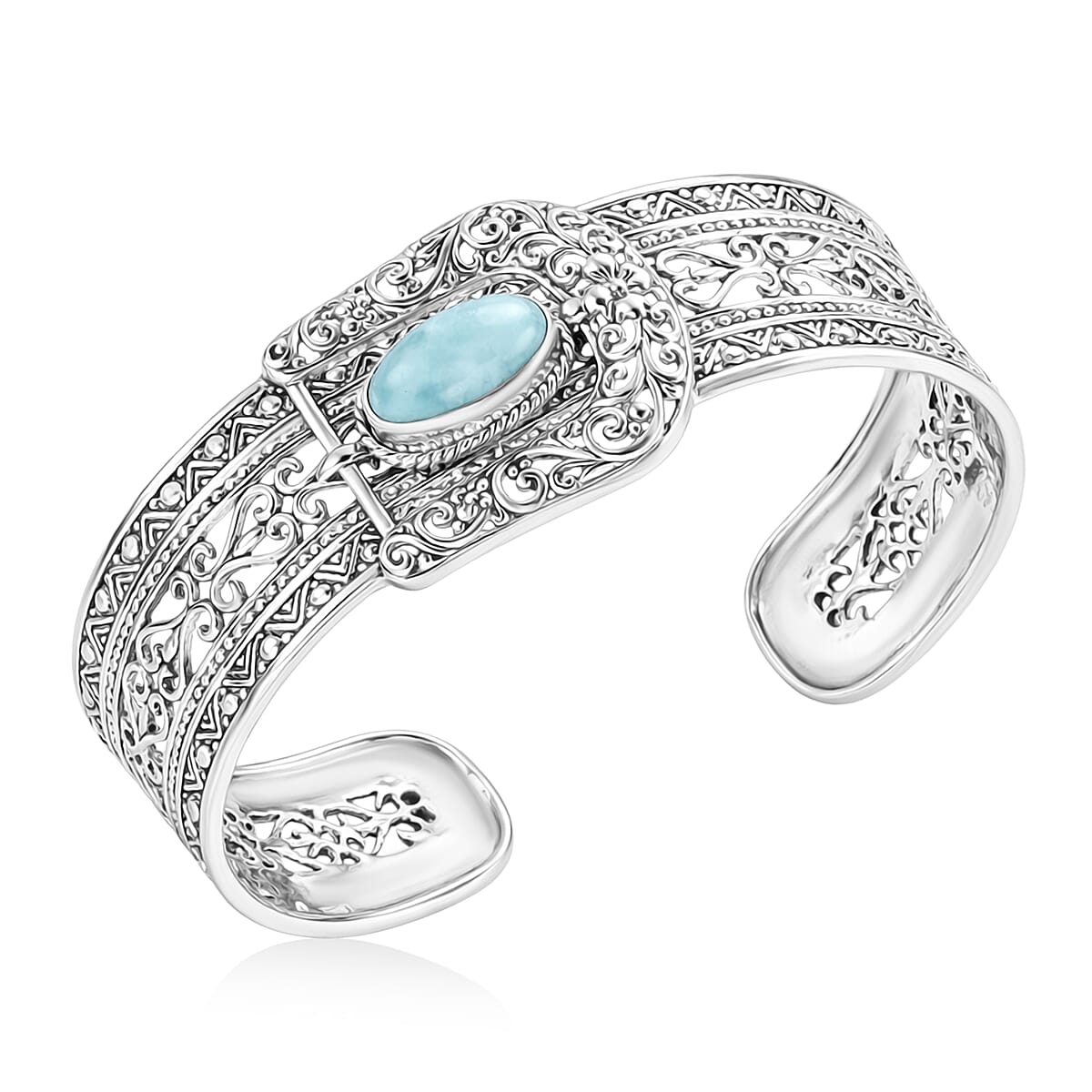 D'Joy Bali Legacy Larimar 4.10 ctw Bangle Bracelet in Sterling Silver (7.25 in) image number 3