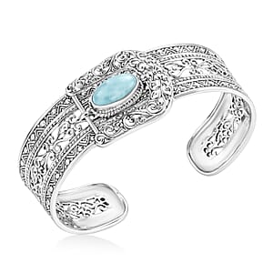 D'Joy Bali Legacy Larimar 4.10 ctw Bangle Bracelet in Sterling Silver (7.25 in)