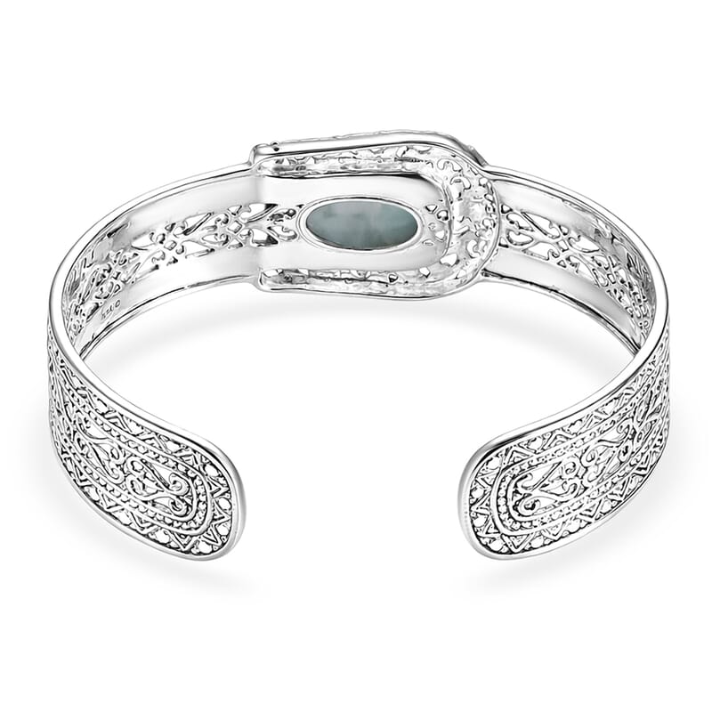 D'Joy Bali Legacy Larimar 4.10 ctw Cuff Bracelet in Sterling Silver (7.25 in)