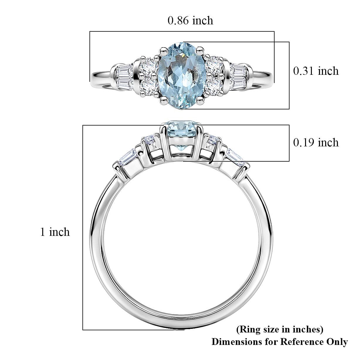 D'Joy Premium Mangoro Aquamarine and Moissanite 1.00 ctw The Blue Signature Ring in Rhodium Over Sterling Silver (Size 5.0) image number 5