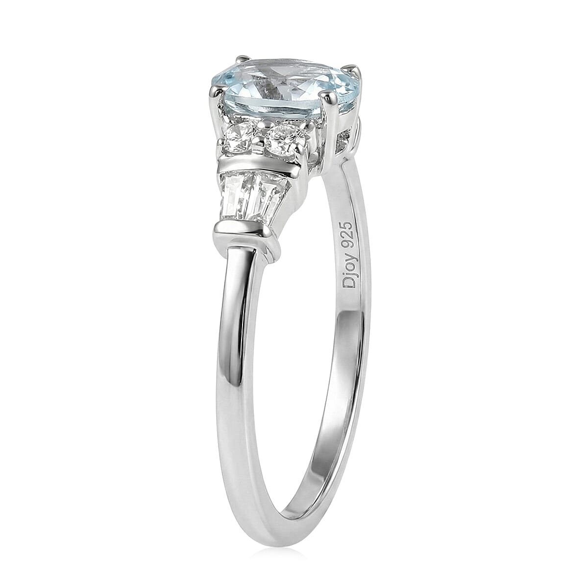 D'Joy Premium Mangoro Santo Aquamarine and Moissanite 1.00 ctw Ring in Rhodium Over Sterling Silver (Size 7.0) image number 3