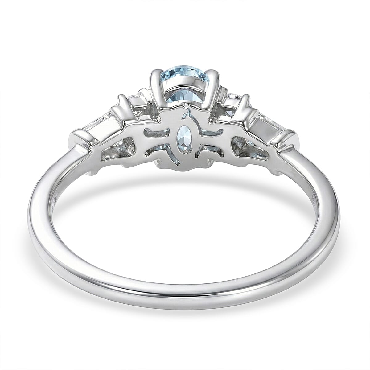 D'Joy Premium Mangoro Santo Aquamarine and Moissanite 1.00 ctw Ring in Rhodium Over Sterling Silver (Size 7.0) image number 4