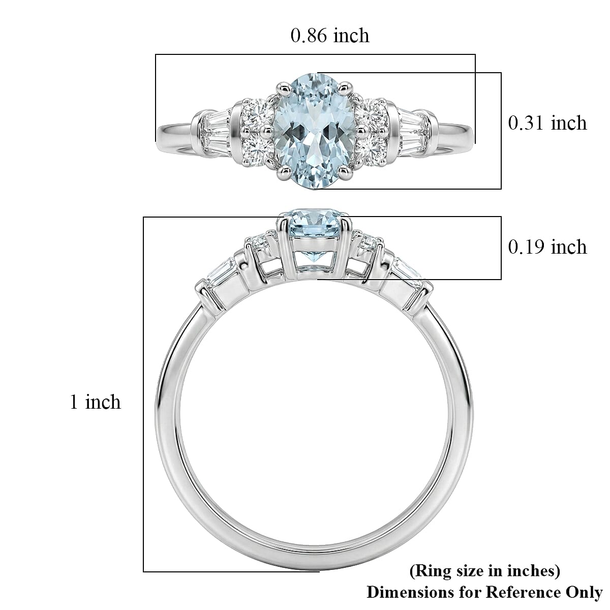 D'Joy Premium Mangoro Santo Aquamarine and Moissanite 1.00 ctw Ring in Rhodium Over Sterling Silver (Size 7.0) image number 5
