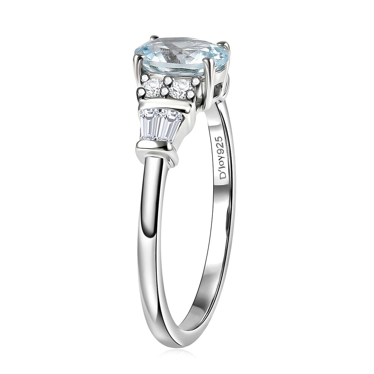 D'Joy Premium Mangoro Aquamarine and Moissanite 1.00 ctw The Blue Signature Ring in Rhodium Over Sterling Silver (Size 9.0) (Del. In 8-10 Days) image number 3