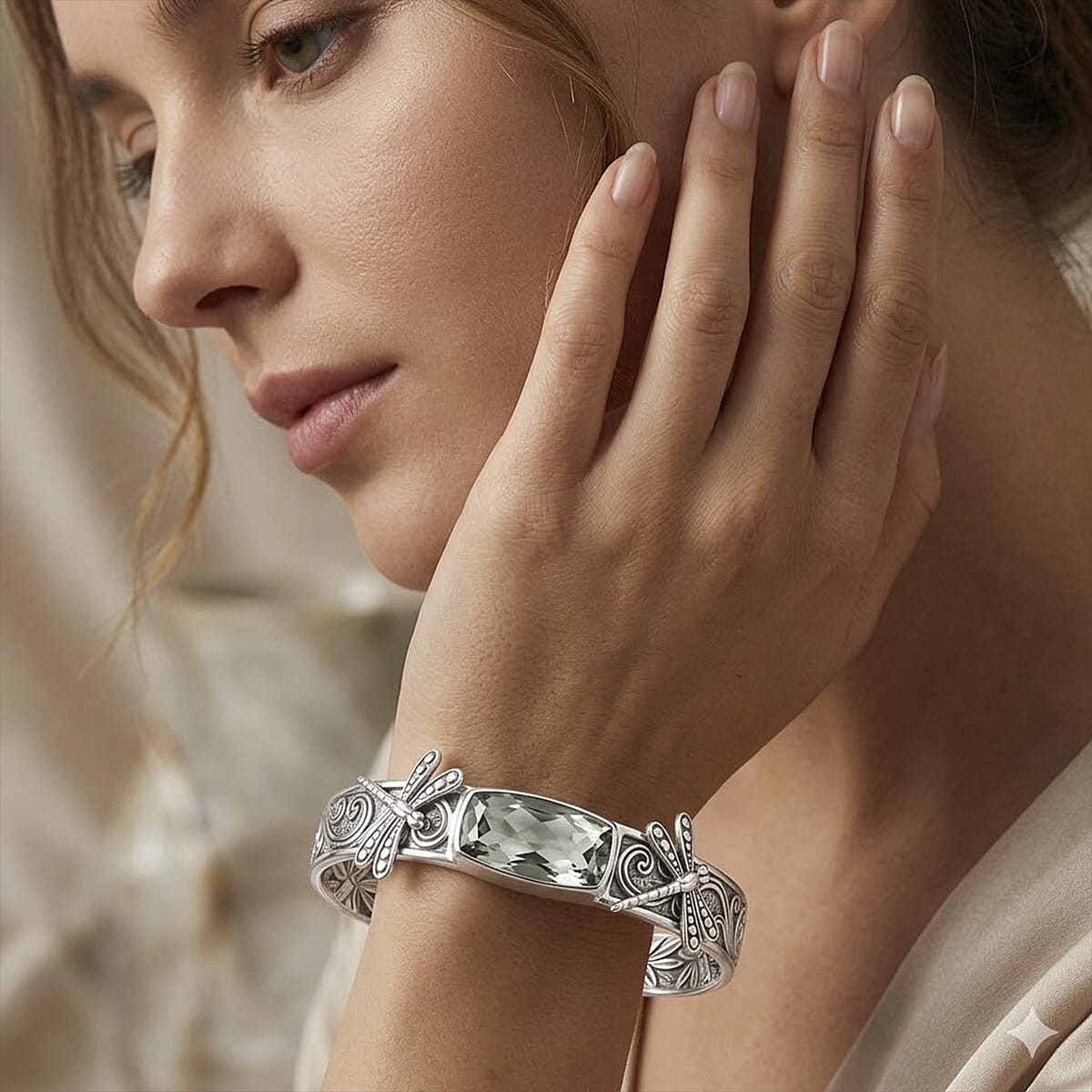 D'Joy Bali Legacy Montezuma Prasiolite 9.50 ctw Bangle Bracelet in Sterling Silver (7.25 In) image number 2