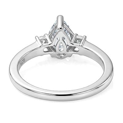 Premium Mangoro Aquamarine and Luxuriant Lab Grown Diamond G-H SI 1.10 ctw The Regal Pear Ring in Rhodium Over Sterling Silver (Size 10.0)