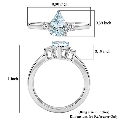 Premium Mangoro Aquamarine and Luxuriant Lab Grown Diamond G-H SI 1.10 ctw The Regal Pear Ring in Rhodium Over Sterling Silver (Size 10.0)