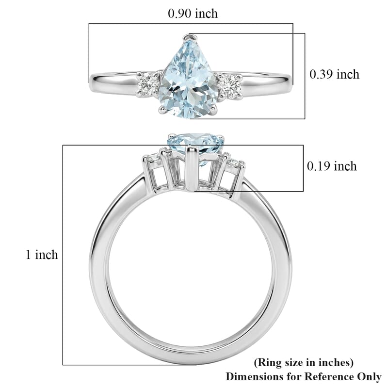 Premium Mangoro Aquamarine and Luxuriant Lab Grown Diamond G-H SI 1.10 ctw The Regal Pear Ring in Rhodium Over Sterling Silver (Size 10.0)