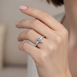 Premium Mangoro Santo Aquamarine and Luxuriant Lab Grown Diamond G-H SI 1.10 ctw Ring in Rhodium Over Sterling Silver (Size 7.0)